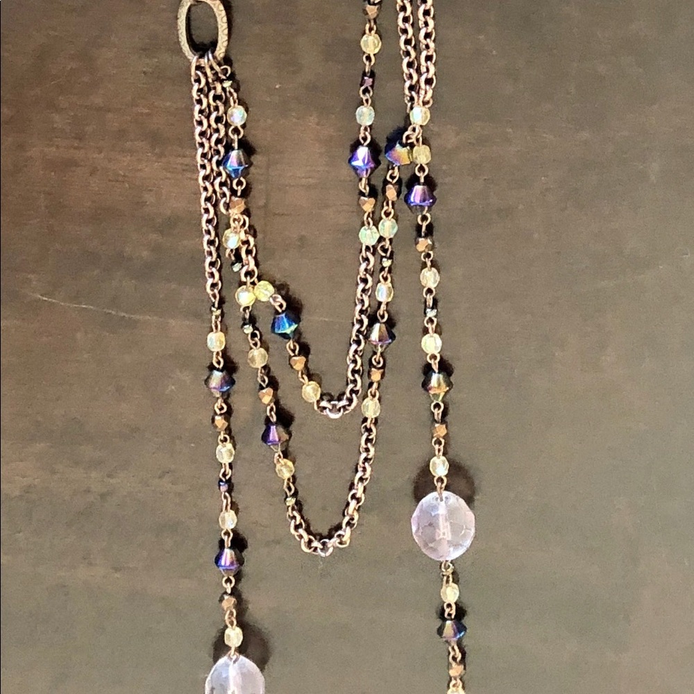 LIA SOPHIA BEAD IRIDESCENT THREE STRAND NECKLACE.